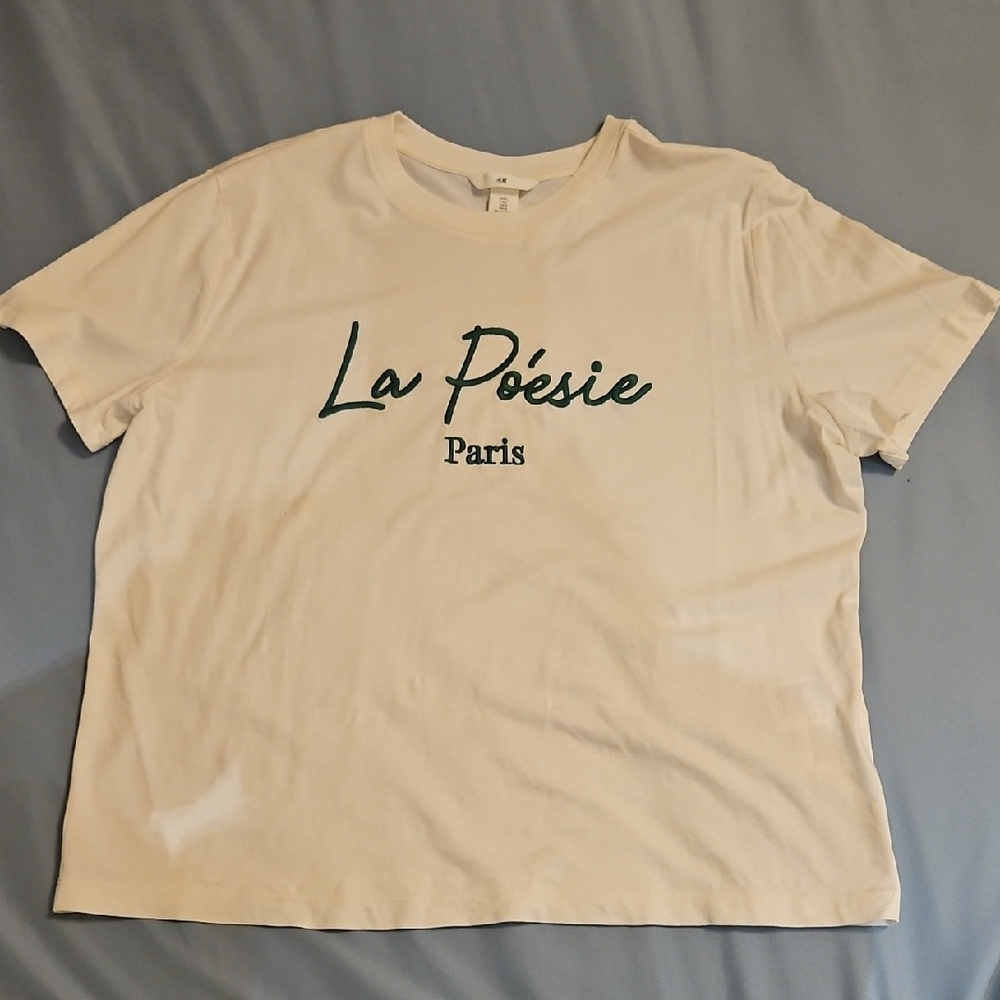H&M Cream Tee with Green Text